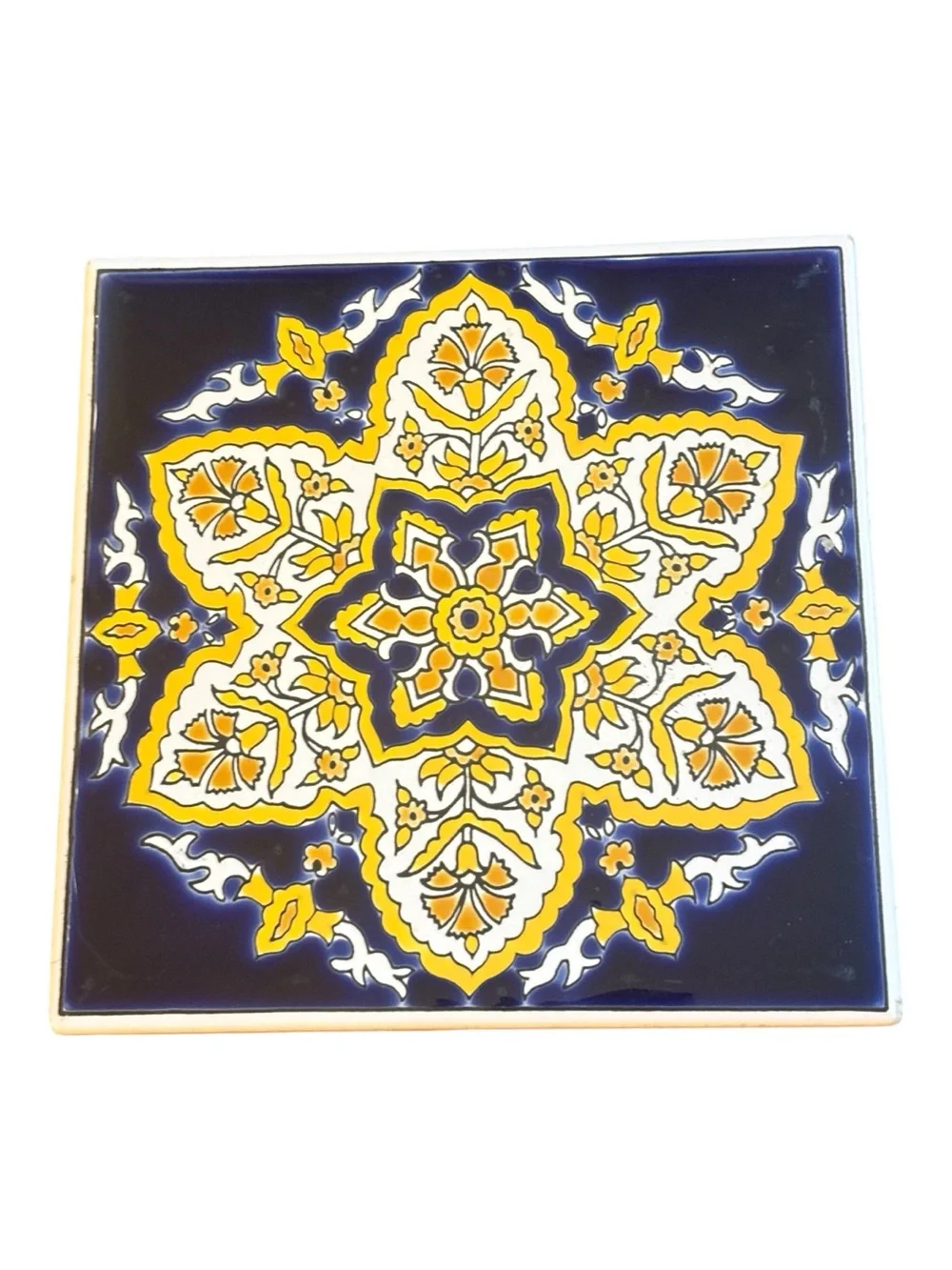 Decorative Ceramic Tile Wall Art Trio - Yellow, Navy, Multicolor- made in Greece